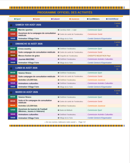 Programme officiel des activités – LELEM FONAKEU-KEU
