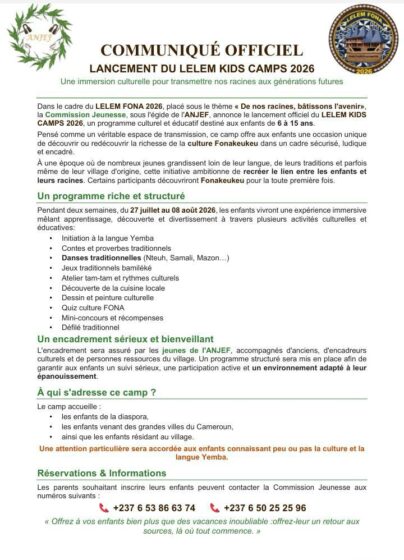 Lancement du lelem kids camps 2026